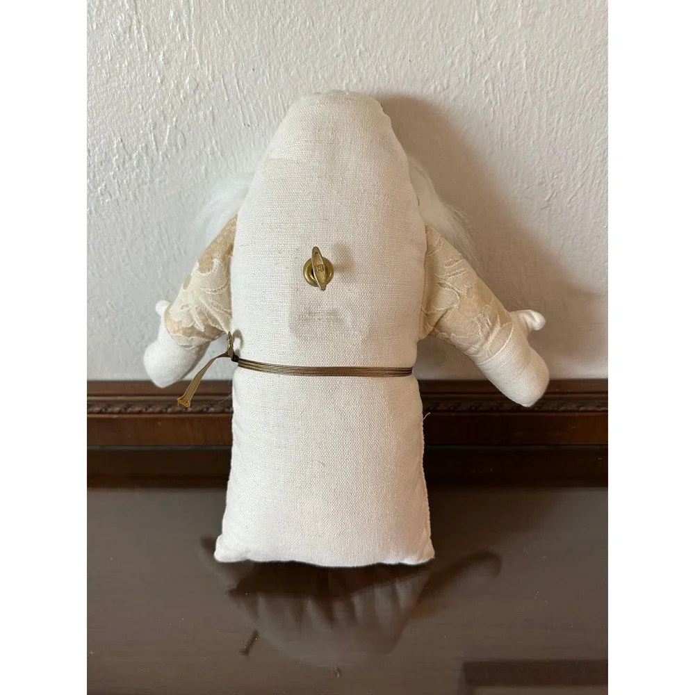 Vintage Musical Father Christmas Plush Doll Cream Gold Brocade Wind Up 18 Inch